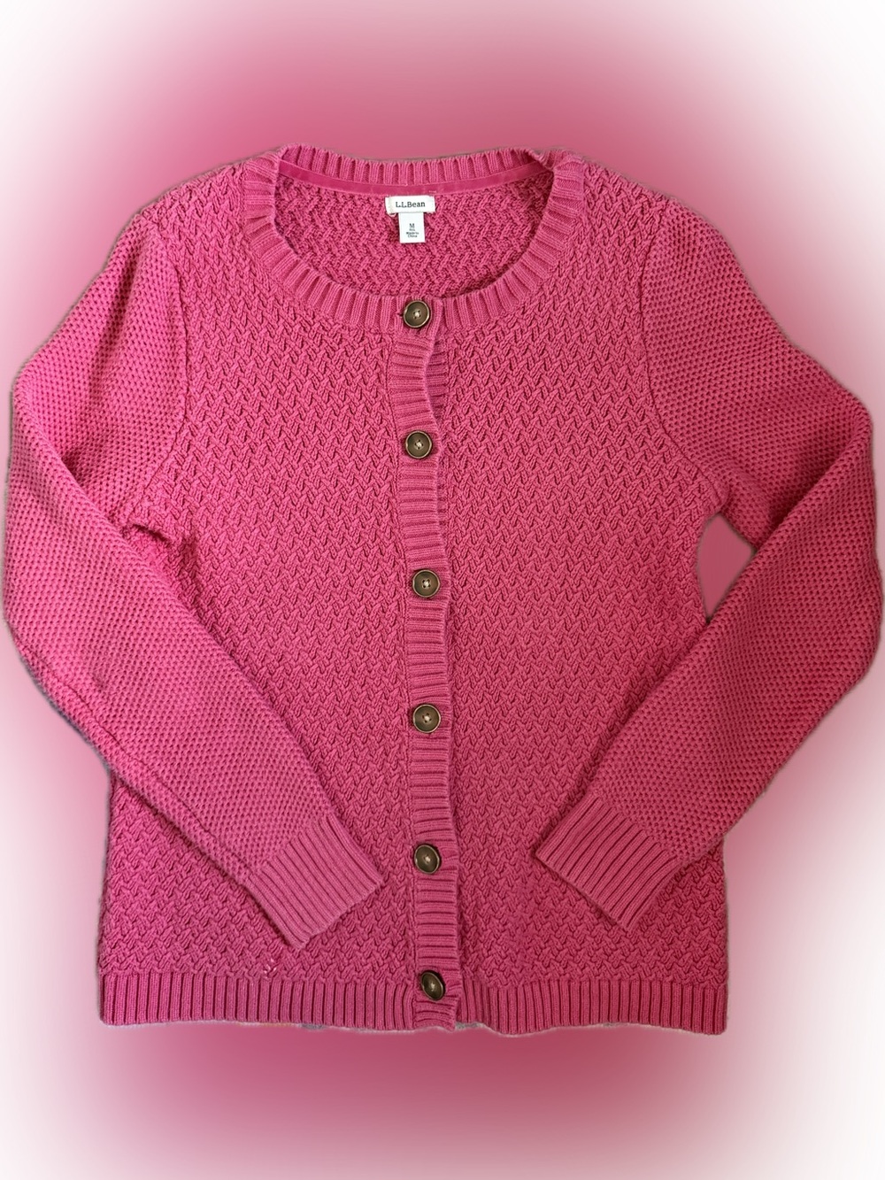 L.L. Bean Hot Pink Textured Button-Front Women's Cardigan